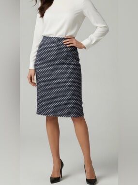 Banana Republic Navy and White Tweed Midi Skirt